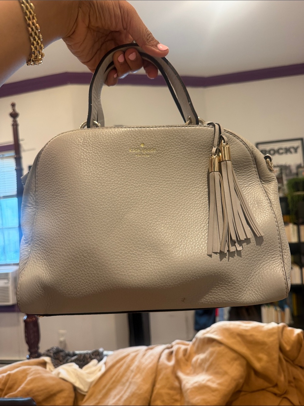 kate spade Pebbled Leather Satchel in Light Grey